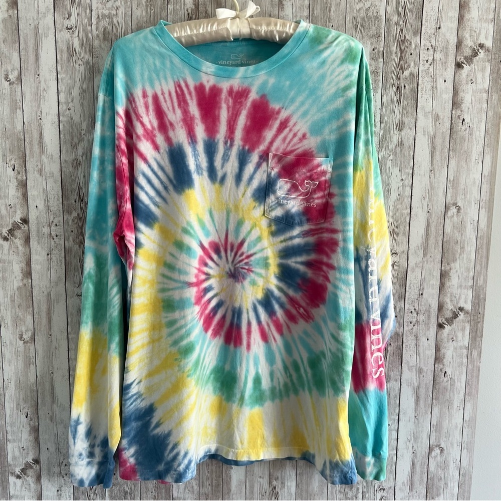 Vineyard Vines Blue Tie-Dye Long Sleeve T- Shirt Preppy Large